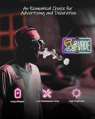 Miniatura 4 de Señal de neón LED Vape, 16.9 x 5.9 pulgadas, brillante LED Vape Sign por USB con interruptor de encendidoapagado, con cadena colgante, para pub,