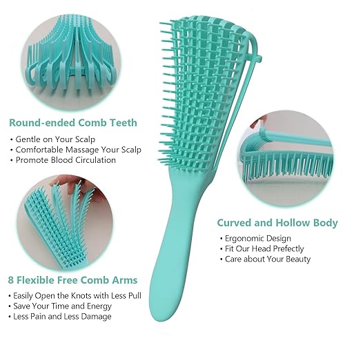 Miniatura 2 de Cepillo desenredante para mujer, cabello rizado y húmedo, cepillo para desenredar, peine de dientes anchos, peines de cola de rata para separar el