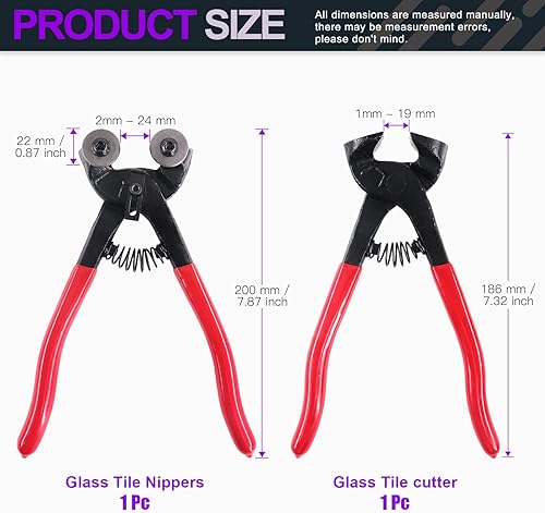 Miniatura 2 de Swpeet Juego de 2 pinzas de vidrio resistentes para corte de mosaico y pinzas de azulejos con 1 libra y 3 estilos triángulo/diamante/cuadrados,