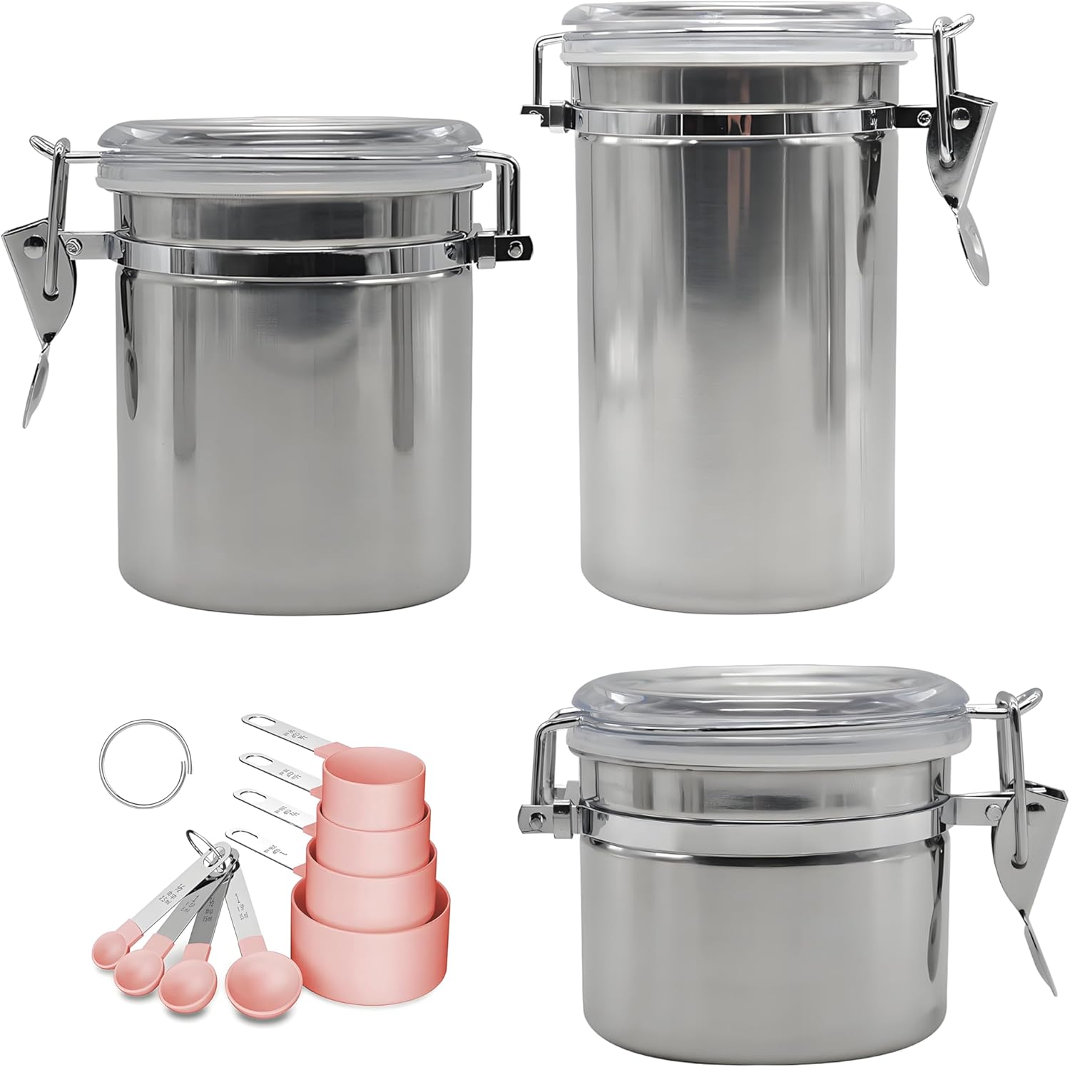 113 fl oz / 2400ml Stainless Steel Vacuum Seal Coffee Canister With Clear Lid,Measuring Spoons Set