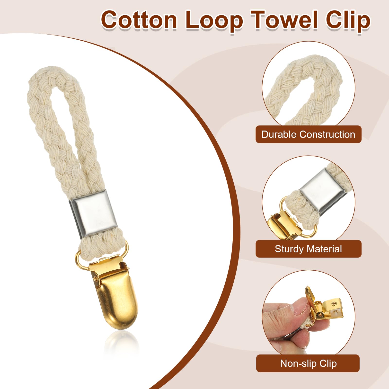 PATIKIL 5 Pezzi Clip Per Strofinacci Appendibili, 0.9" Larghezza Anello In Cotone Intrecciato Con Pinze In Metallo Dorato Per Cucina Bagno Campeggio Organizzazione Appendere Attrezzo