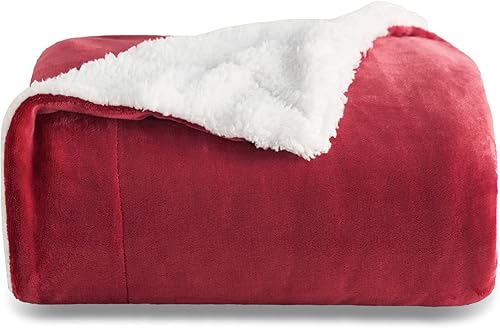 Bedsure Manta de vellón sherpa para el sofá, manta gruesa y cálida para el invierno, suave y mullida, para el otoño, color rojo, 50 x 60 pulgadas