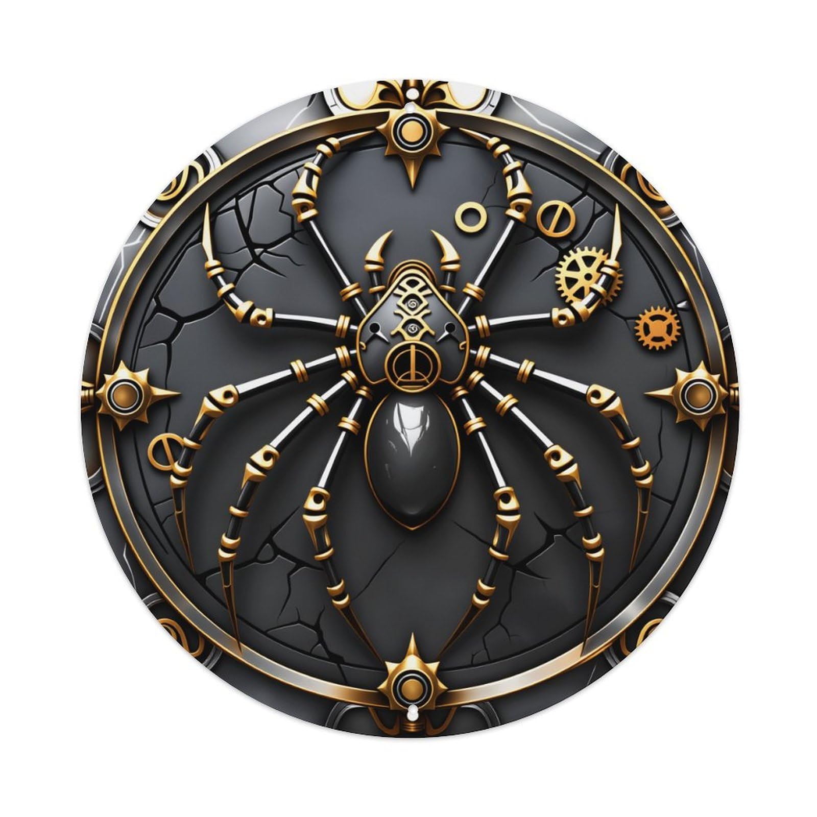 Mechanical Spider Clockwork Design Round Tin Sign Vintage Metal Poster Retro Bar, Home, Man Cave, Kitchen, Laundry Room Wall Art Decor Gift 8x8In