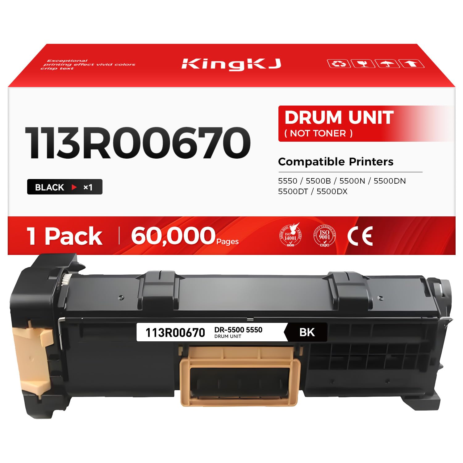 Phaser 5500 5550 Drum Cartridge High Capacity Black 1-Pack Replacement for Xerox 113R00670 Drum Unit Compatible with Xerox Phaser 5550 5500B 5500N 5500DN 5500DT 5500DX Laser Printer Image-Drum Copier