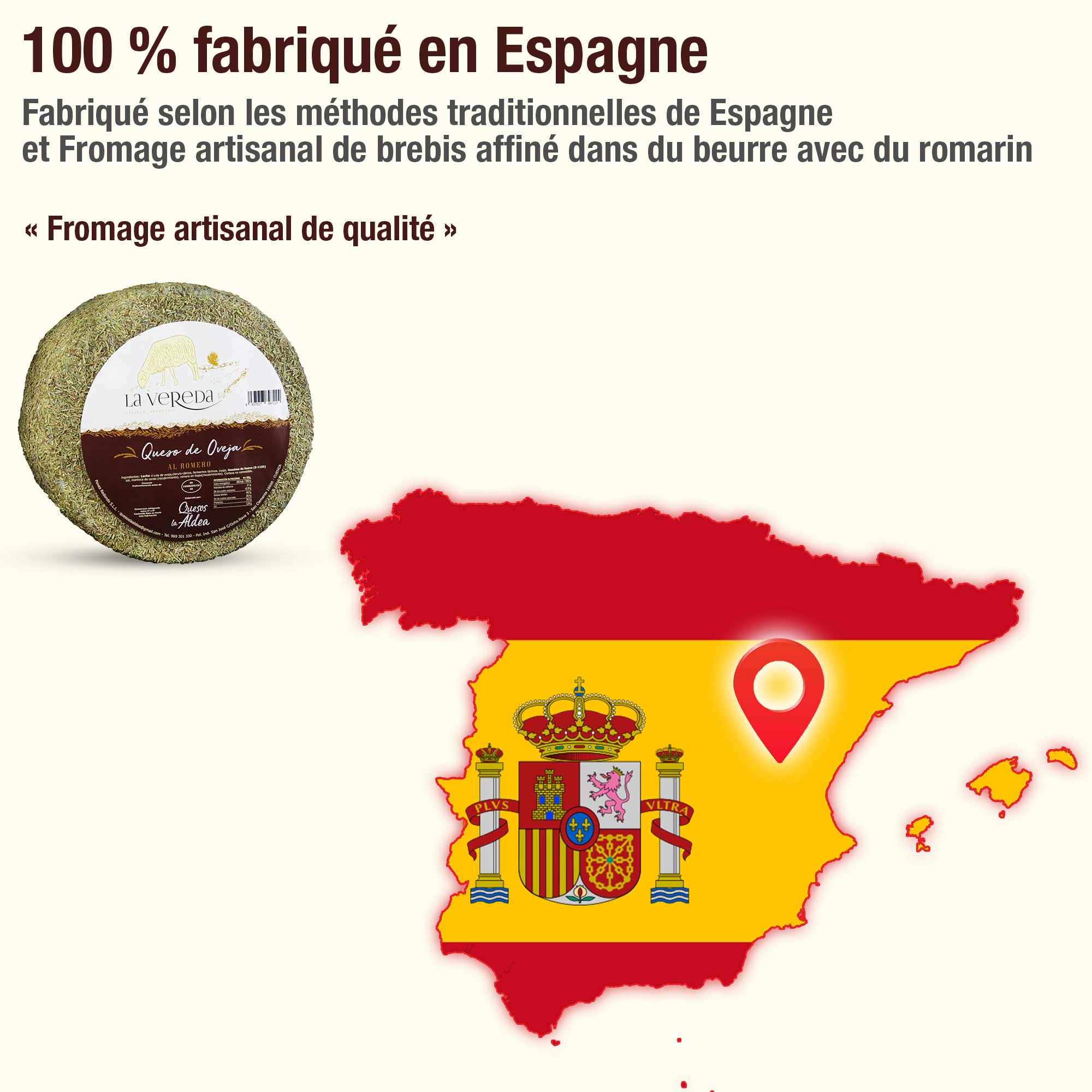 Fromages La Aldea | Fromage Affiné de Brebis au Beurre et au Romarin 1 kg | Affinage 6 Mois | Morceau de Fromage au Lait Cru Artisanal | Coffret Cadeau Gourmand, Panier de Fromages Gourmands Cadeau
