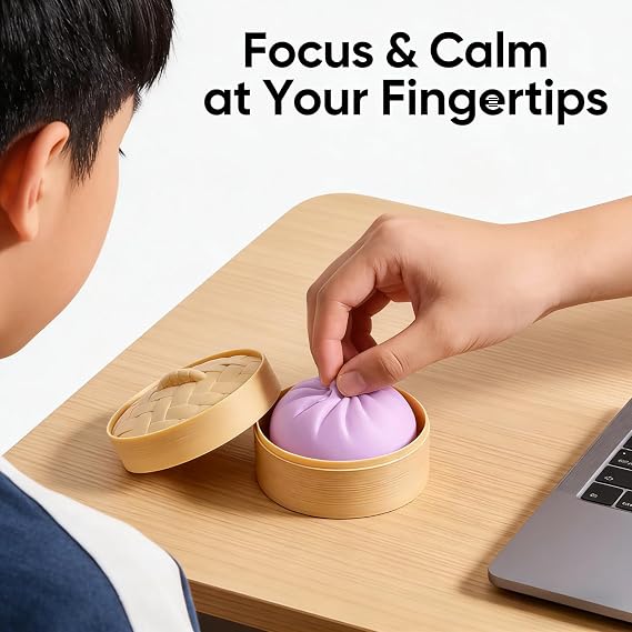 Giant Dumpling Squishy, Jumbo Dumpling Squishy Toy with Steamer Box, Sensory Dumplings Toy for Kids & Adults, Soft Squeeze Decompression Dough (Yellow)