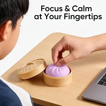 Giant Dumpling Squishy, Jumbo Dumpling Squishy Toy with Steamer Box, Sensory Dumplings Toy for Kids & Adults, Soft Squeeze Decompression Dough (Yellow)