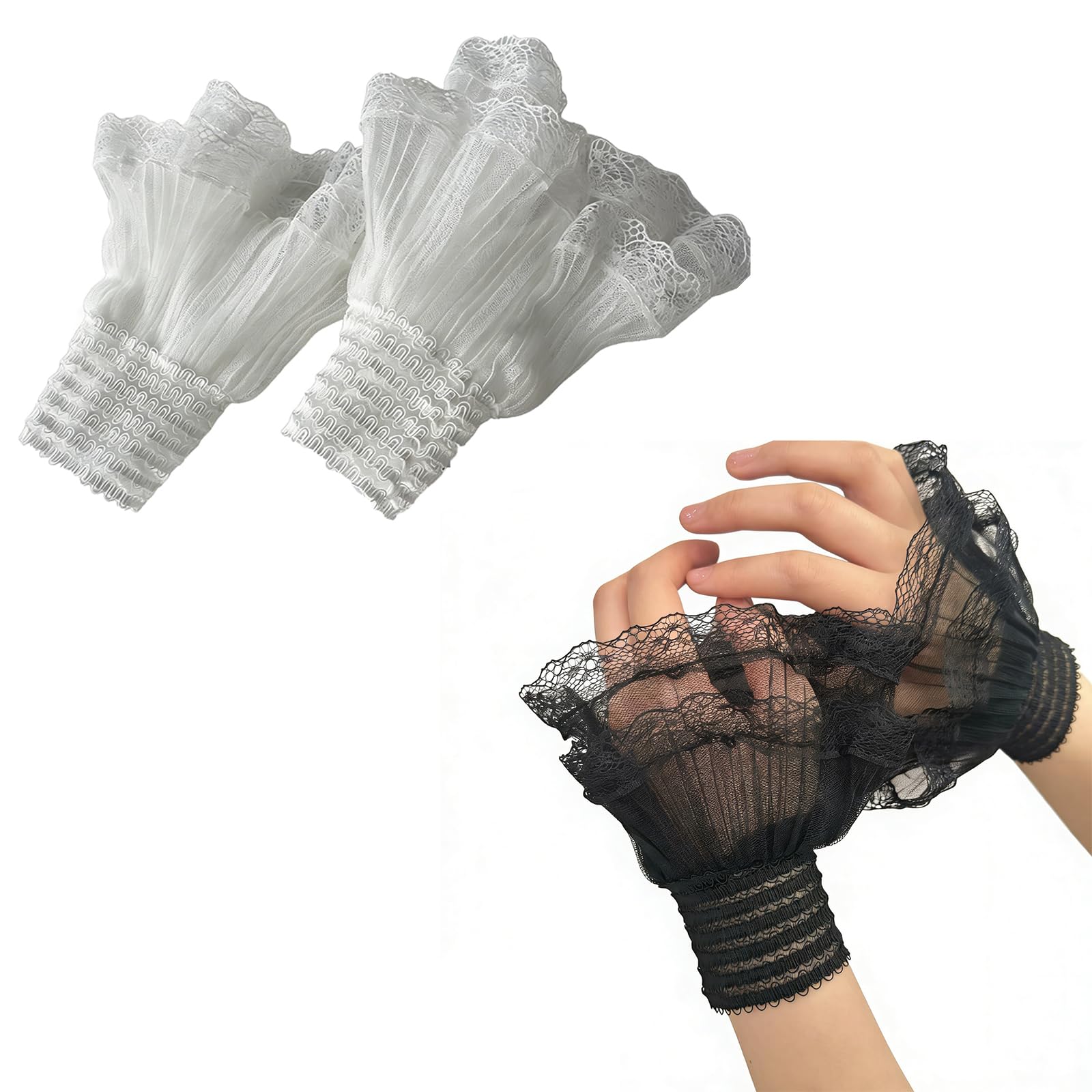 B-HOT 2 Pairs False Sleeves Lace Wrist Cuffs Floral Fleur C