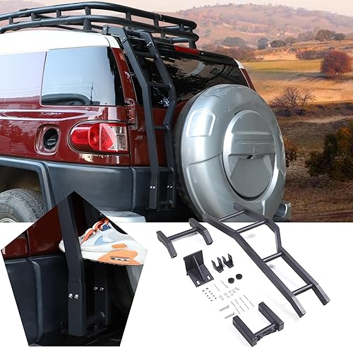 Escalera para portón trasero compatible con toyot @FJ Cruiser 2007-2021, soporte de montaje de escalera de puerta trasera automotriz, accesorios de