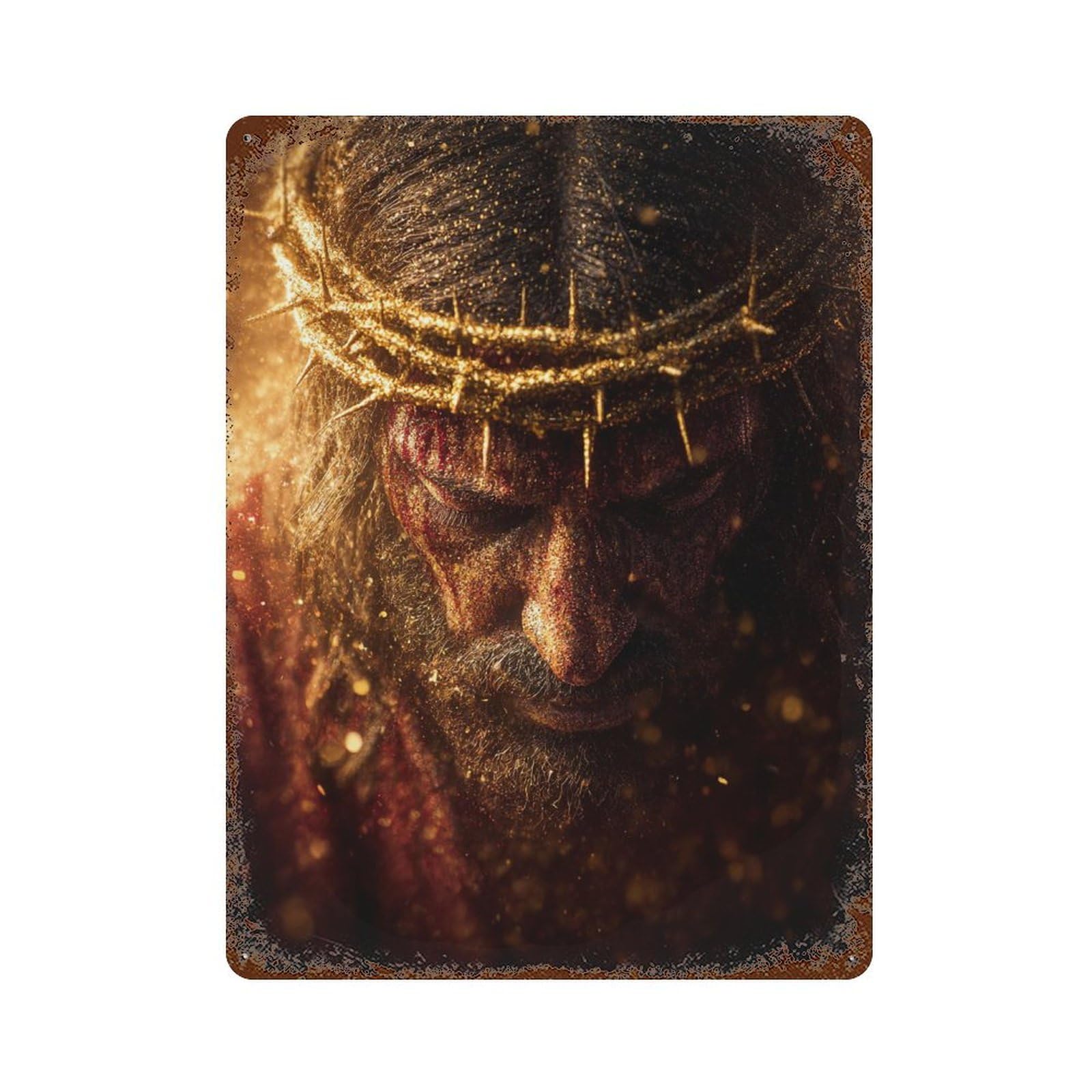 Golden Crown of Thorns Decorative Tin Sign 15.7"x11.8", Shabby Chic Decor for Garage, Pub Or Kitchen