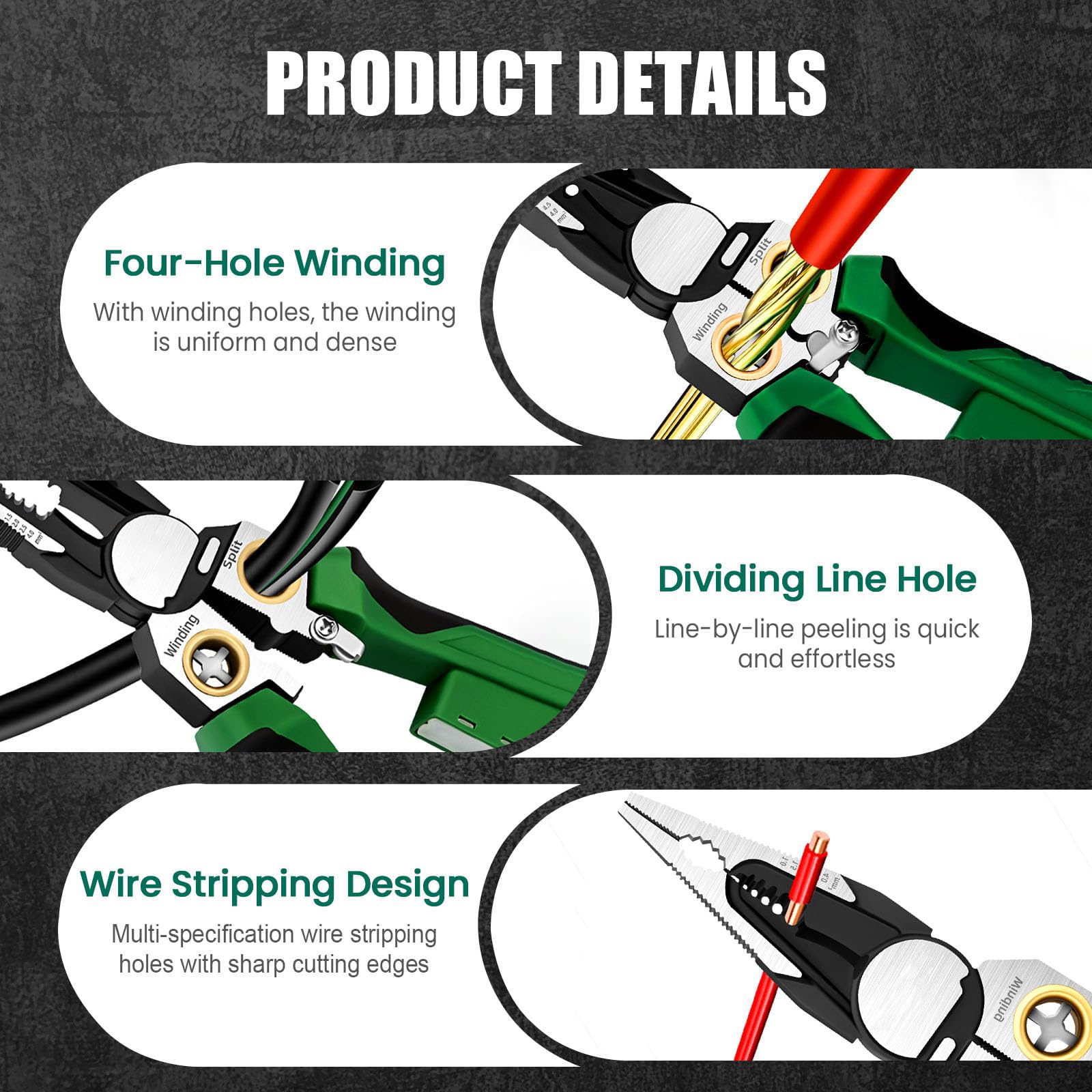 Pelacables 8 en 1 con probador de voltaje, alicates para electricistas, herramienta de pelado de cables multifunción para cortar, pelar, prensar, reparar