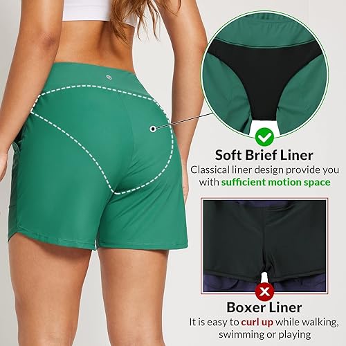 Miniatura 4 de BALEAF Pantalones cortos de natación de 5 pulgadas para mujer pantalones cortos de natación de cintura alta con control de abdomen y forro