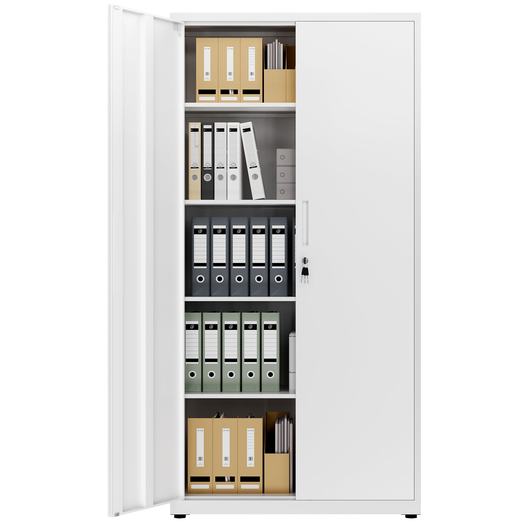 LAND·VOI Steel Storage Cabinet, 5-Tier Lockable Cabinet with Adjustable Shelves, Double-Door Cupboard Storage, For Home, Office Storage, 40×80×181.5cm, Tall Cabinet, White
