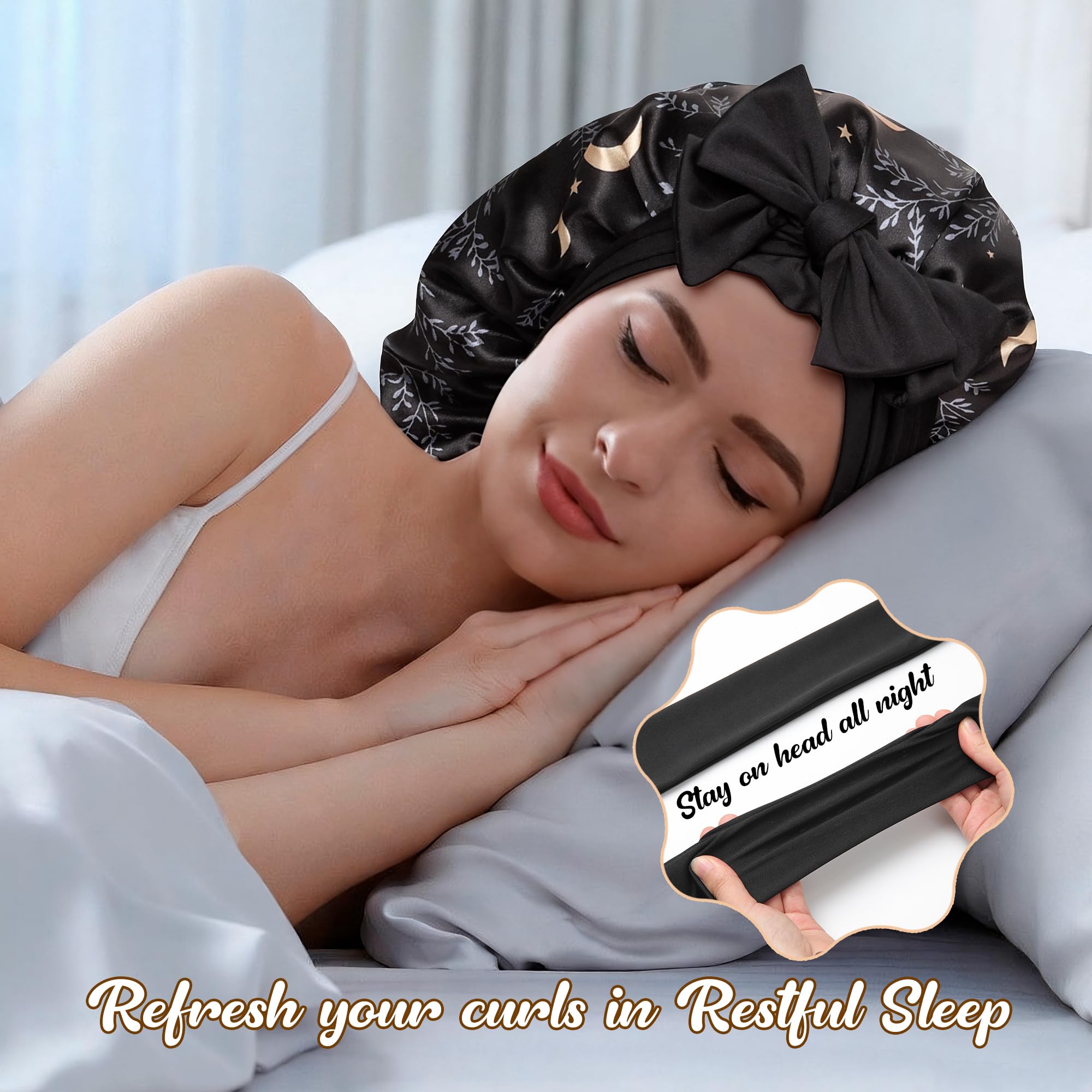 Gorro Largo de Satén Reversible de Doble Capa para Mujer Dormir con Banda