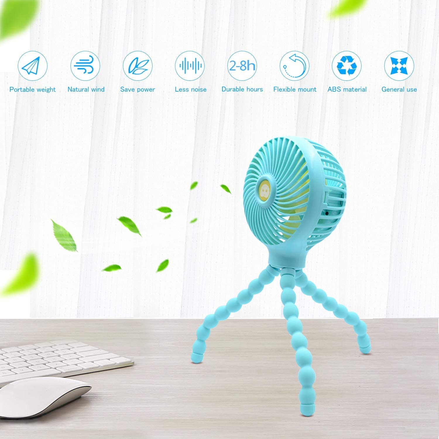 Mini Ventilatore Portatile Pieghevole A Forma Di Polpo – Ricarica USB, 3 Velocità, Treppiede Flessibile, Silenzioso, Per Passeggino, Auto E Tapis Roulant (Rosa)