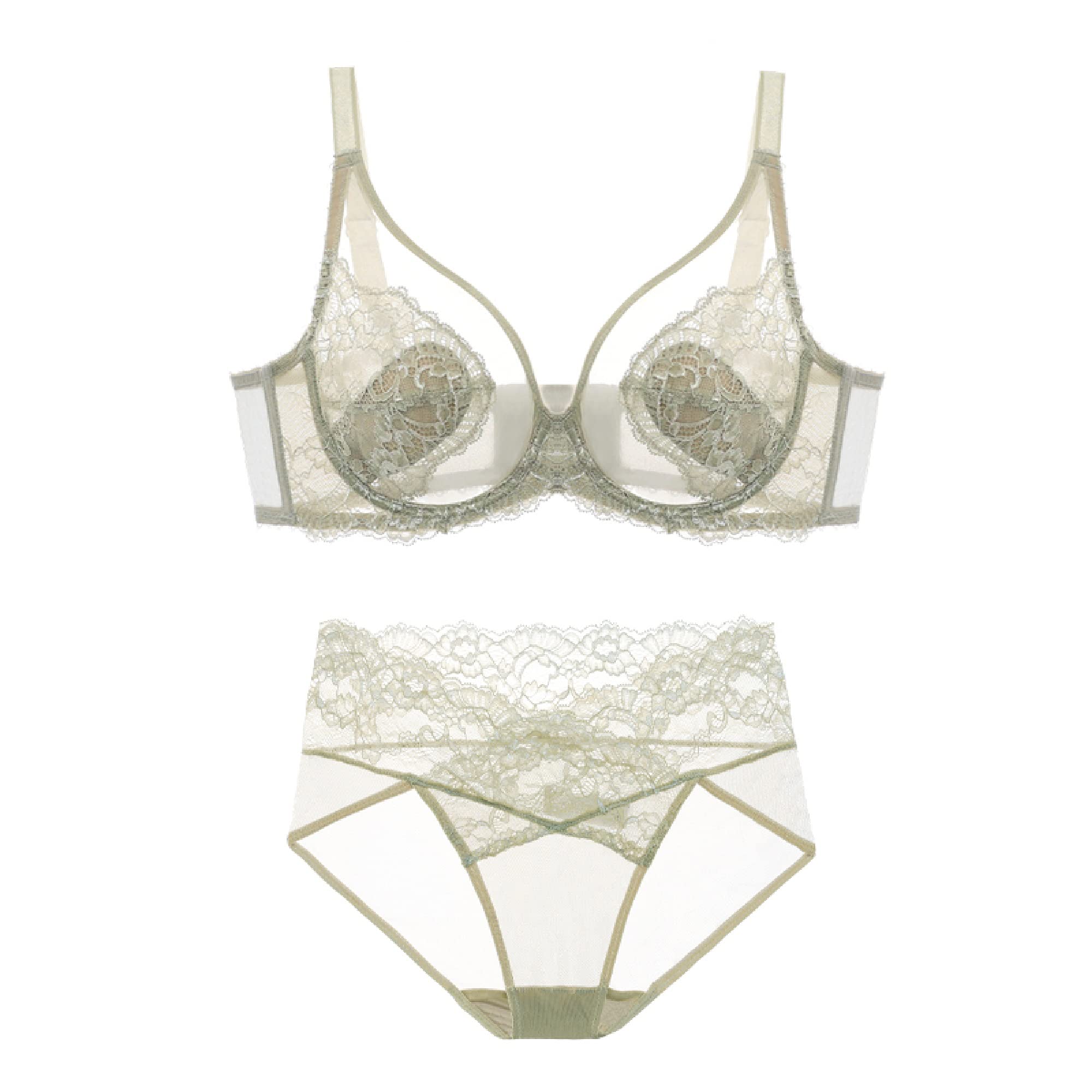 Soutien-gorge grande taille confortable sans doublure et culotte en maille transparente - 8