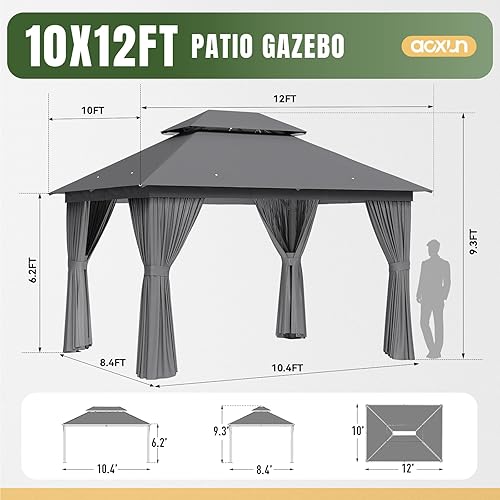 Miniatura 9 de AOXUN Gazebo para exteriores para patio de 10 x 12 pulgadas, toldo con marco de metal con techo doble, tienda de campaña resistente y refugio con