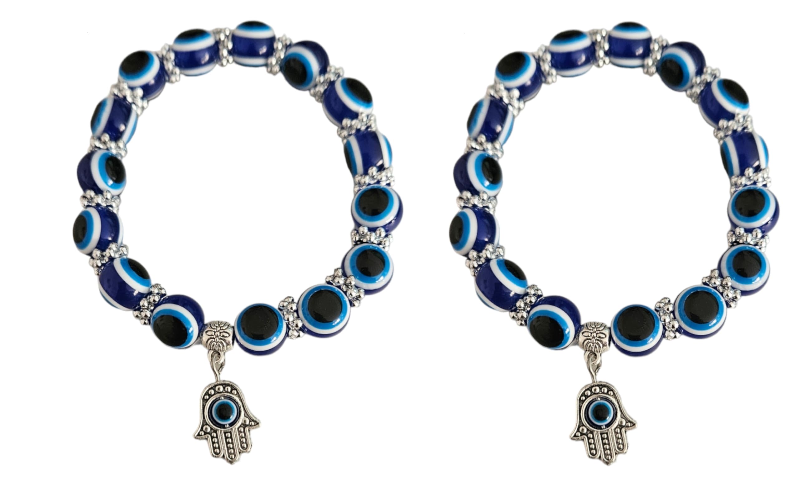 Bracciale Elasticizzato AILUOR Con Perline Blu E Occhio Di Fatima (malocchio) - Portafortuna Regolabile, Protezione E Benedizione