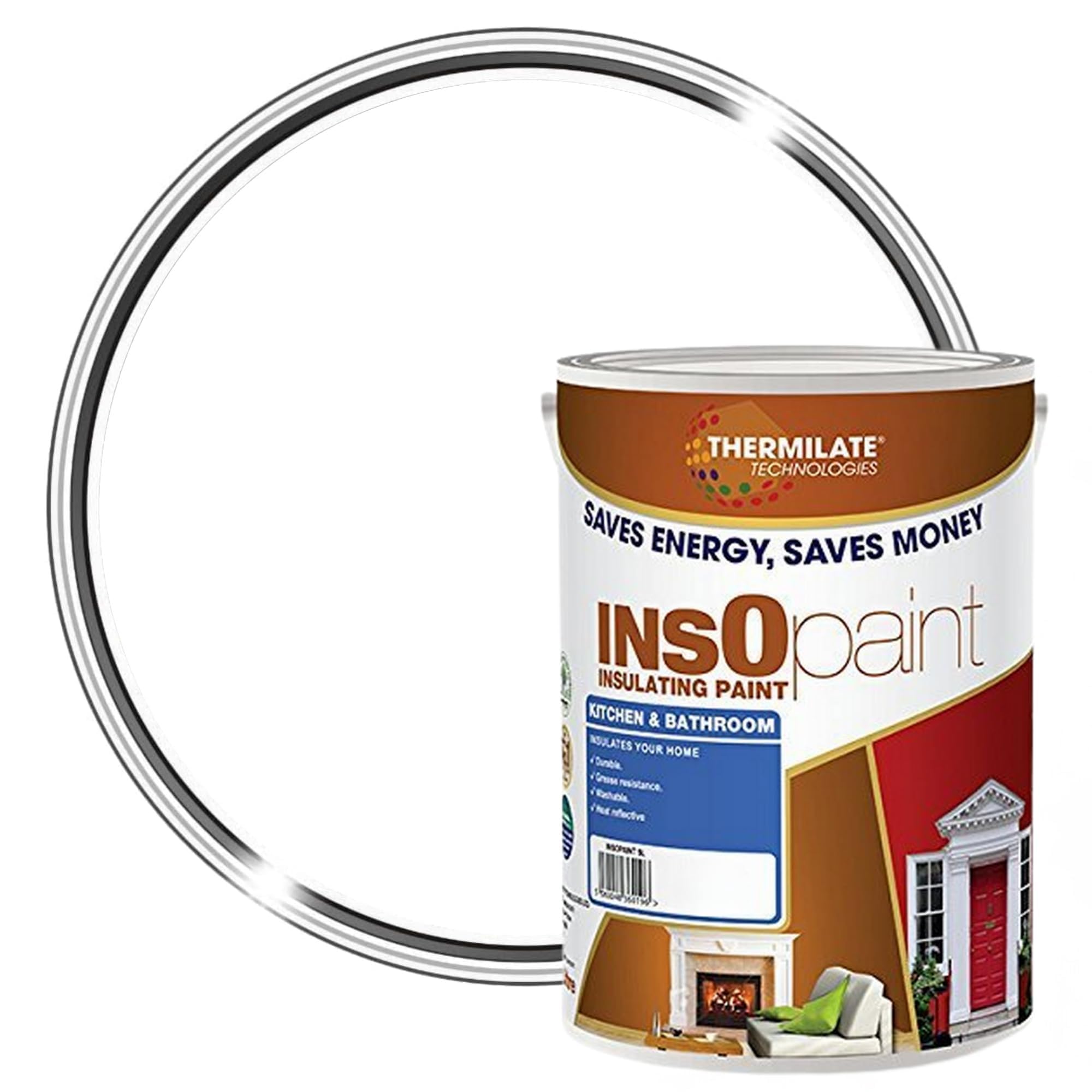 InsOpaint Insulating Kitchen & Bathroom Paint - Anti Mould Resistant Paint with Thermal Technology | Moisture Resistant | Energy Saving Washable Heat & Solar Reflective Paint - Ultra White - 5L