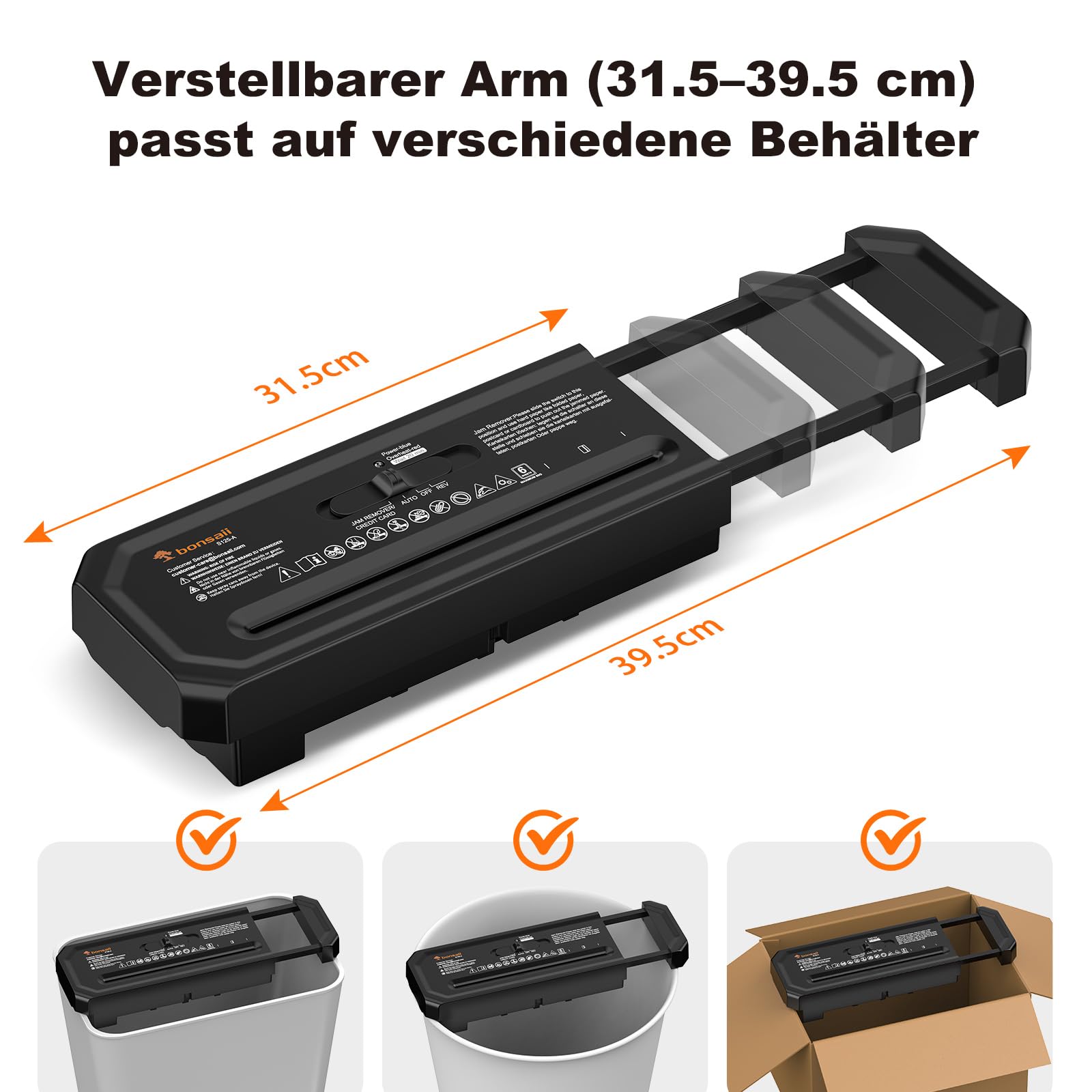 Bonsaii Aktenvernichter, 6-Blatt Streifenschnitt für Homeoffice, inklusive Kreditkartenvernichtung, P-2, Ausziehbarem Griff, geeignet für Abfallbehälter mit 31,5–39,5cm Durchmesser, S125-A