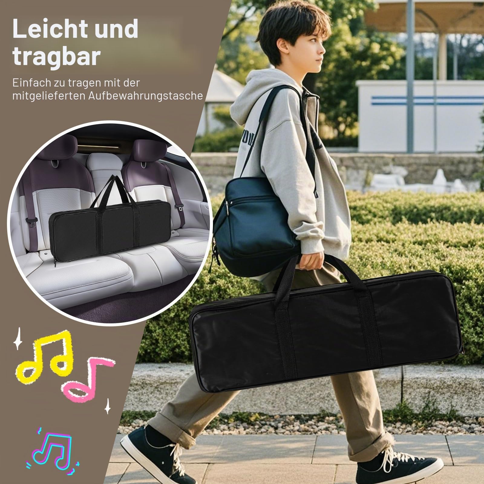 KOMFOTTEU Elektronisches Keyboard mit 61 Tasten, Digitalpiano mit Mikrofon & Ständer, Klaviertastatur tragbar mit Tragetasche für Anfänger