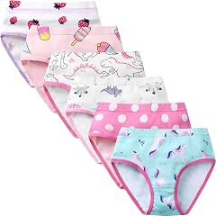 SYNPOS Girls Underwear Toddler Little Girl 100 Cotton Soft Panties Kids Cartoon Solid Briefs Breathable Boyshorts 6 Packs