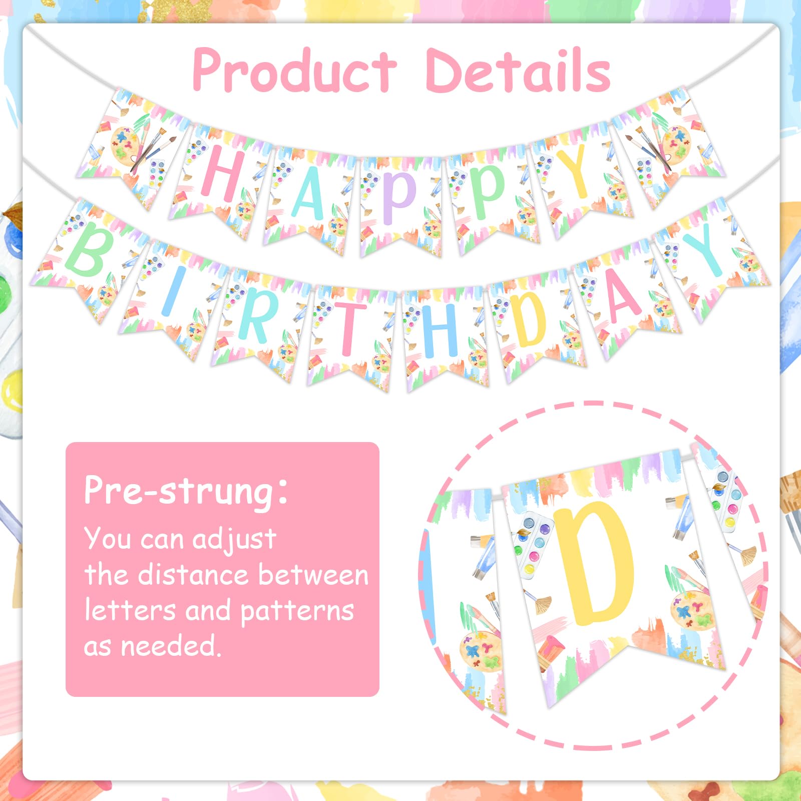 Modern Whimsy Art Party Decorations - 2-Piece Banner Set With Happy Birthday & Paint Garland - View #8