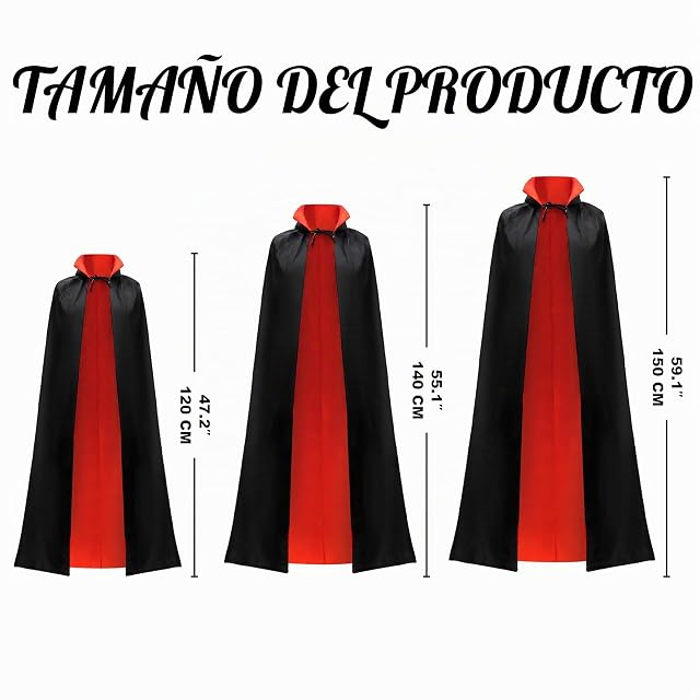 Foto 6 de 8 de Spooktacular Creations Disfraz de Vampiro Drácula Unisex para Adultos Capa Reversible Cuello Negra Roja…