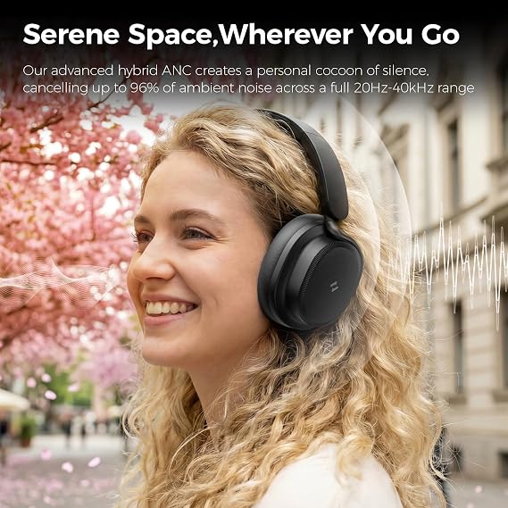 havit Noise Cancelling Headphones Over Ear, Wireless Bluetooth Headphones with 132H Playtime, Fast Charge 5 Min5H, Foldable, Dual Device, with Mic for Travel Work Office, Black