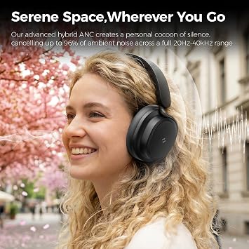 havit Noise Cancelling Headphones Over Ear, Wireless Bluetooth Headphones with 132H Playtime, Fast Charge 5 Min5H, Foldable, Dual Device, with Mic for Travel Work Office, Black