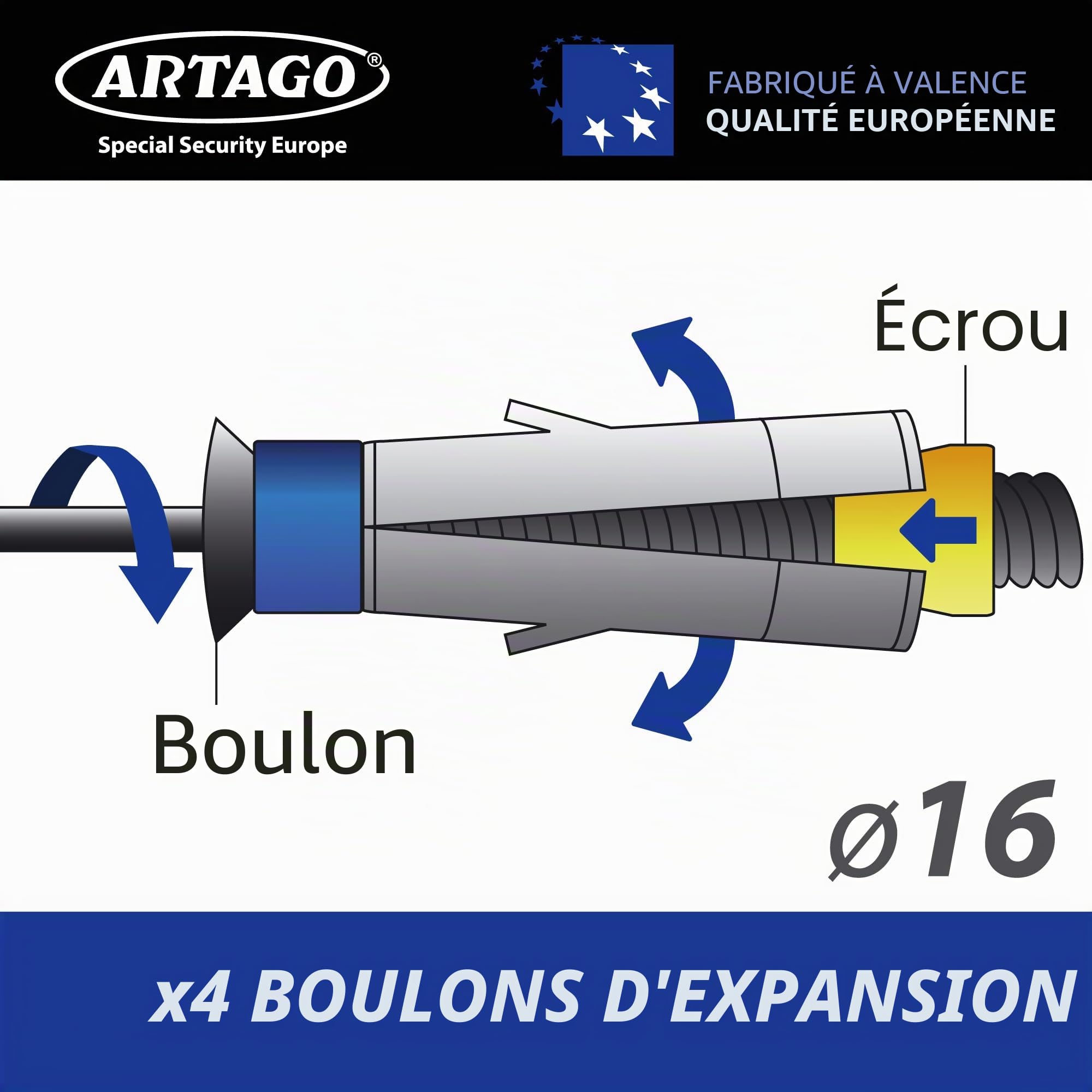 ARTAGO 60 Ancrage Sécurité Sol/Mur, Haut de Gamme, Anneau XXL Basculant ø20mm, Acier Résistance Maximale et Boulons Plus Profondes Blindées, Ancre Fixation pour Chaîne Antivol Moto Garage Parking