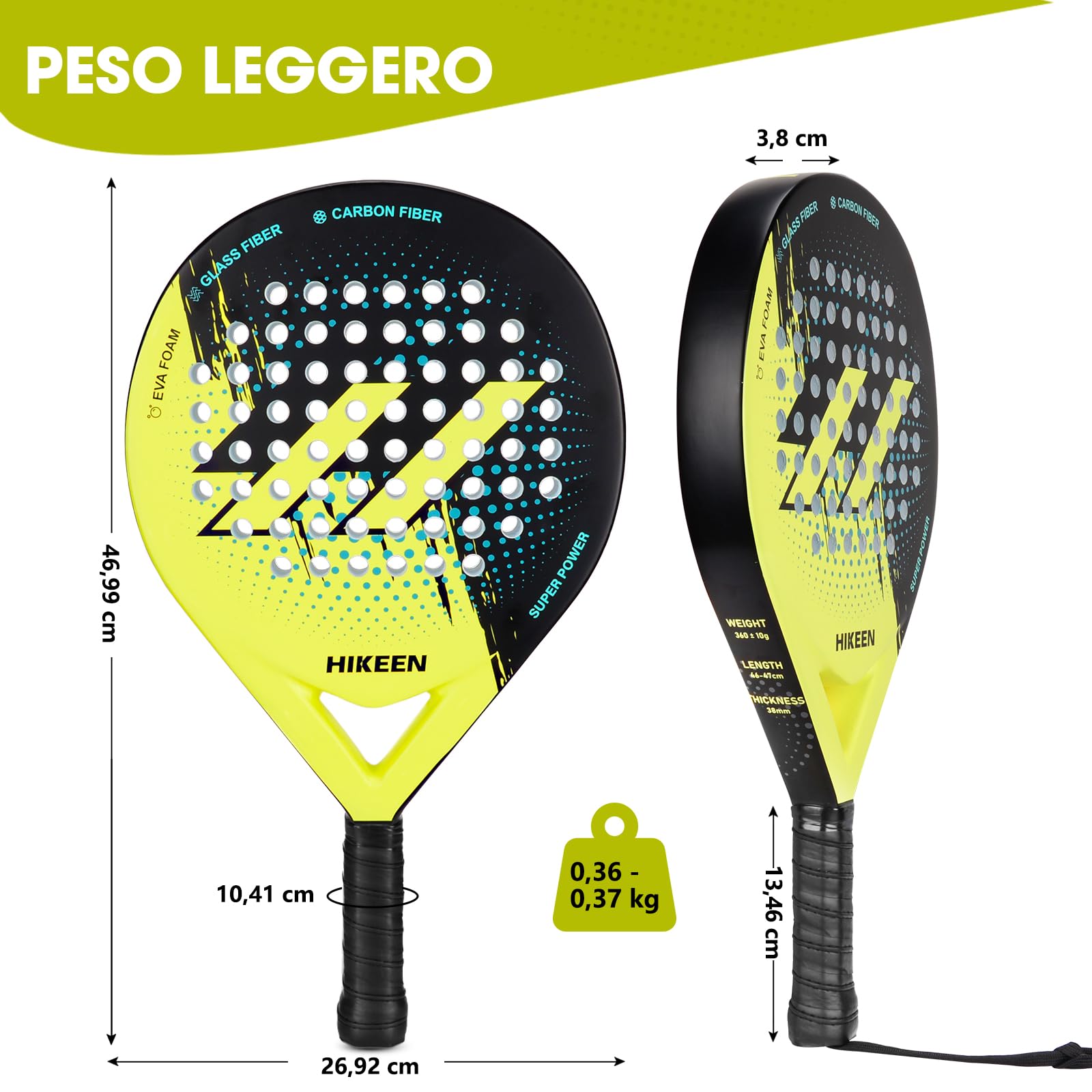BOOSTEADY Racchetta Padel Fibra di Vetro di Carbonio con Nucleo in Schiuma Eva, Racchetta Padel Uomo e Donna per Principianti con Borsa di Trasporto e Palline da Tennis