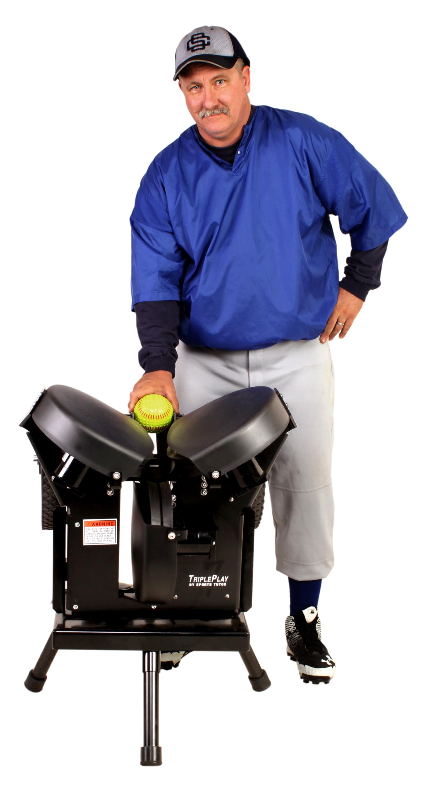 Sports Tutor TriplePlay Basic - Softball Pitching Machine. AC/DC. 70 MPH Pitch Speed. Three Dial Controls for Pitching Wheels. Three-Wheel Accuracy.