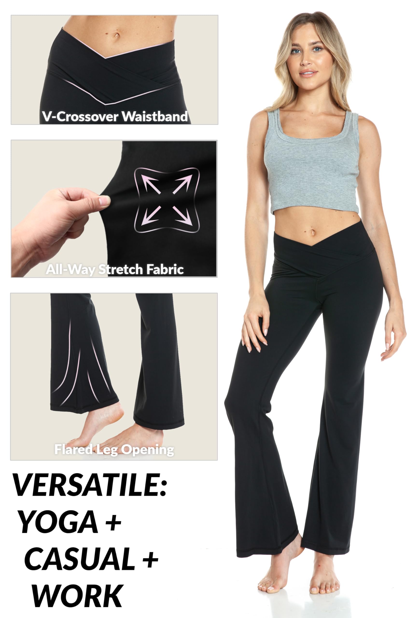 Leggings Depot Fabluxe - Leggings Acampanados para Mujer, Cintura Alta, Corte de Bota, Pierna Ancha, Pantalones de Yoga para Entrenamiento, Yoga, Oficina, Negro -, Large