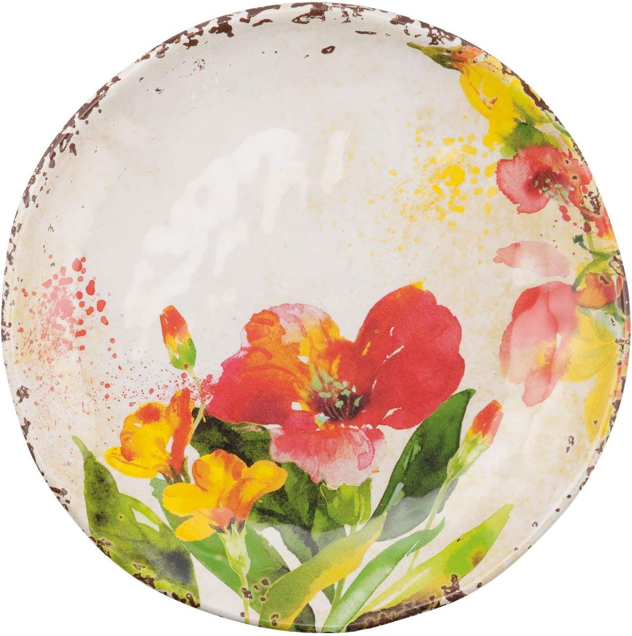 UP UPware Tropical Hibiscus Melamine Round Dessert Plates, Small Serving Plates, for Appetizer, Snacks, and Side Dishes, Multicolor, 6 Inch, Set of 4