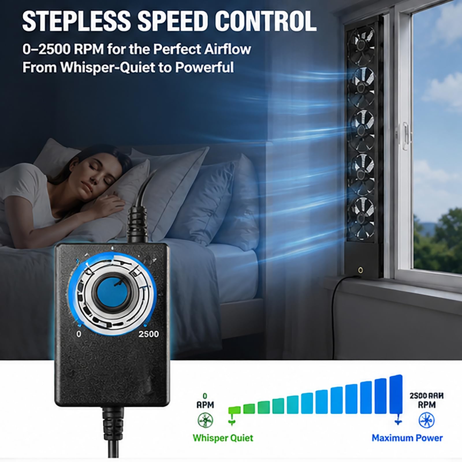 Ventilador de ventana para ventanas correderas, ventilador de entrada y escape vertical con flujo de aire reversible, ventilación retráctil sin herramientas para el hogar, dormitorio, white 95-105cm