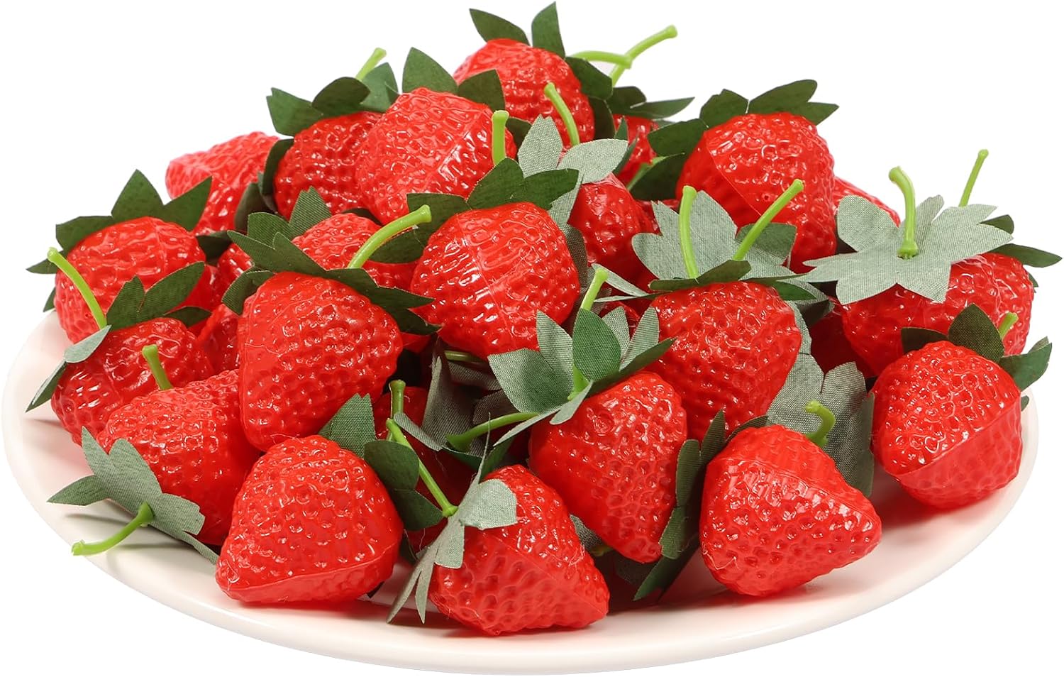 50Pcs Artificial Red Strawberries, Fake Plastic Strawberry, Faux Fruit for Cake Decoration, Simulation Fruit Set, Party Chirstmas Decortion for Home Kitchen Festival Party Photography Cake