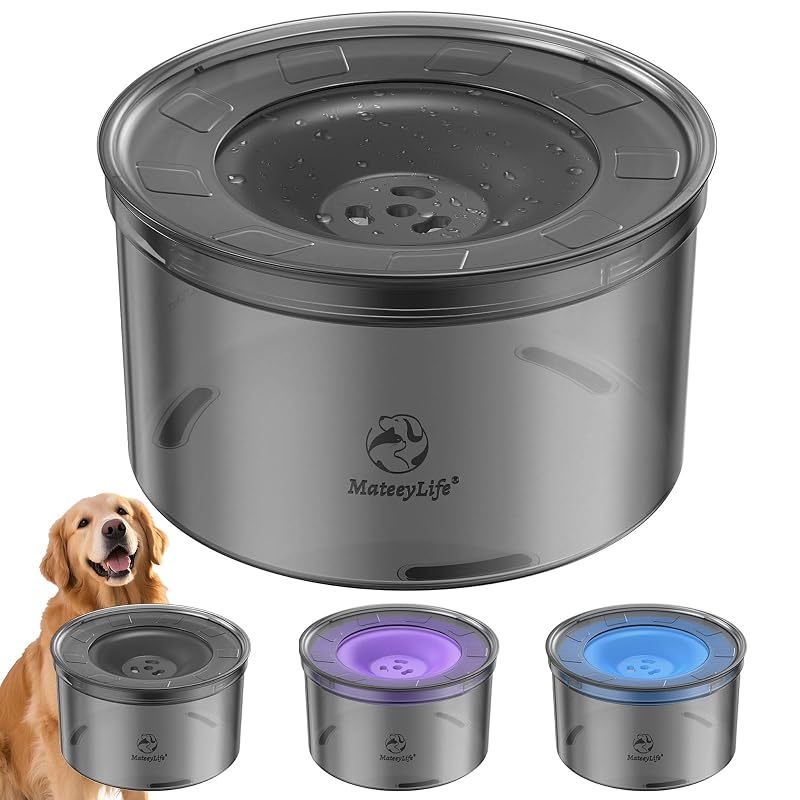 Bebedouro lento para cães MateeyLife com disco flutuante antirrespingos Cinza 3,8 L