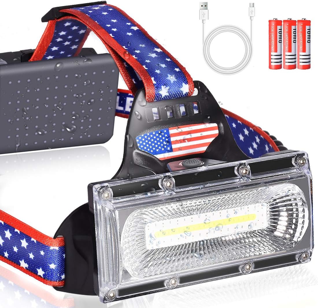 LETOURHeadlamp, Newest Rechargeable LED Headlamp,COB High Lumens Adjustable Head Lamp Flashlight Headlight USB Rechargeable, IPX45 HeadLamps for Camping, Outdoors, Red Light Include