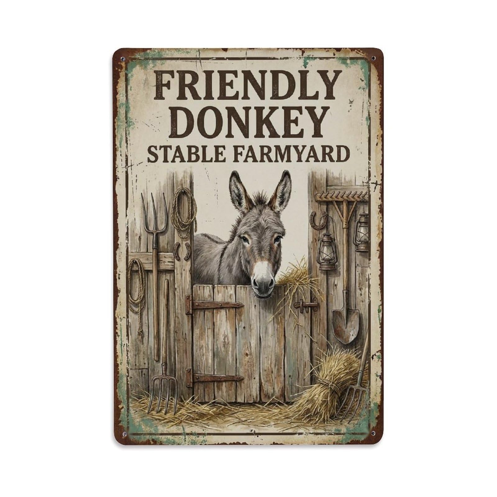 Okngb Style Vintage Donkey Farmyard Quote Heritage Graphic Rustic Metal Tin Sign Plaque Wall Decor For Cafe, Man Cave, Club Bar, Office, Home Garden Round Metal Poster 8X12inch