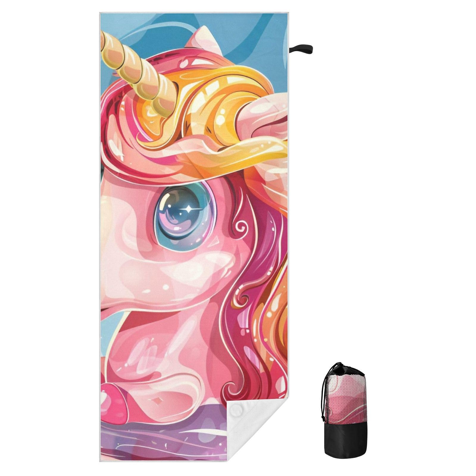 Toallas de playa grandes con bolsas de malla para adultos, toalla de baño de gelatina en forma de unicornio con cierre magnético, toalla absorbente de secado rápido para piscina, camping y