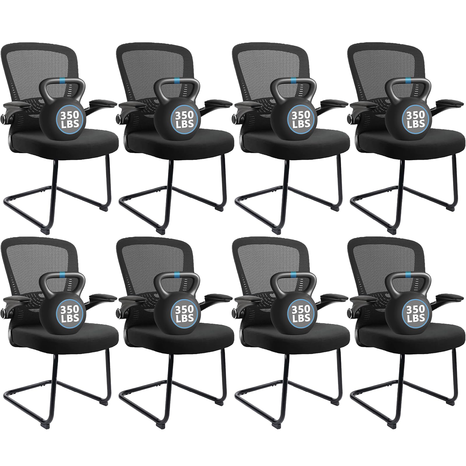 CLATINA Office Guest Chair no Wheels with Lumbar Support and Flip-up Armrest Mid Back Mesh Space Air Grid Series Sled Base for Reception Conference