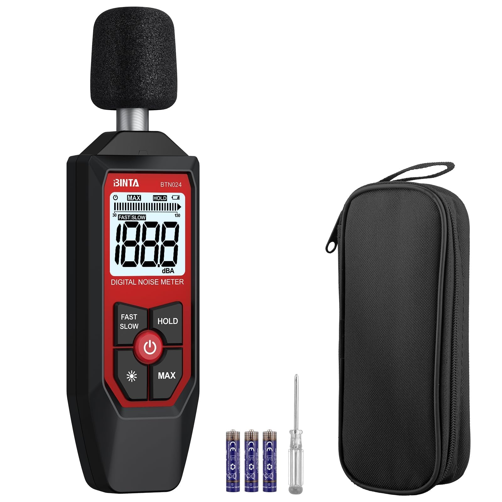 BTNTA Medidor de Decibelios, Medidor Digital de Nivel de Sonido 30-130dB A-Ponderado, Medidor SPL Portátil con Pantalla LCD Retroiluminada, para Casa Oficina Fábrica Vecinos