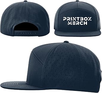 Custom Baseball Cap, Embroidered 7 Panel Flat Bill Hat, Add Your Logo or Text, Adjustable Snapback Water-Resistant
