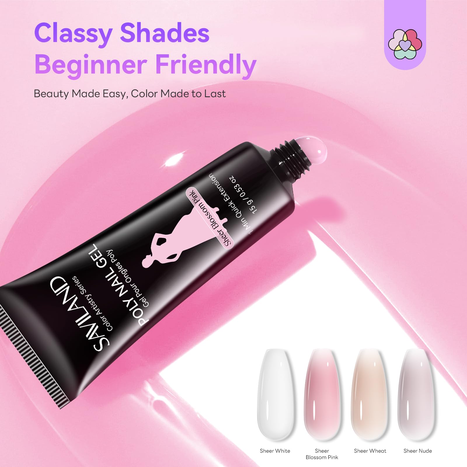 SAVILAND Hema-Free Polygel Starter Set mit UV Lampe: 4 Farben Weiß Rosa Nude Weizen, Polygel Nägel und Schnell Trocknender lip Solution Base Top Coat Acrylnägel Nagelset Gelnägel Nagelverlängerung
