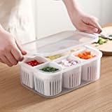 Fofetbfo Refrigerator Food Fresh Box with 6 Pcs Detachable Drain Basket, Reusable Vegetable Storage Box Vegetable Spice Case, Plastic Food Containers for Chopped Green Onion Ginger Garlic Vegetables