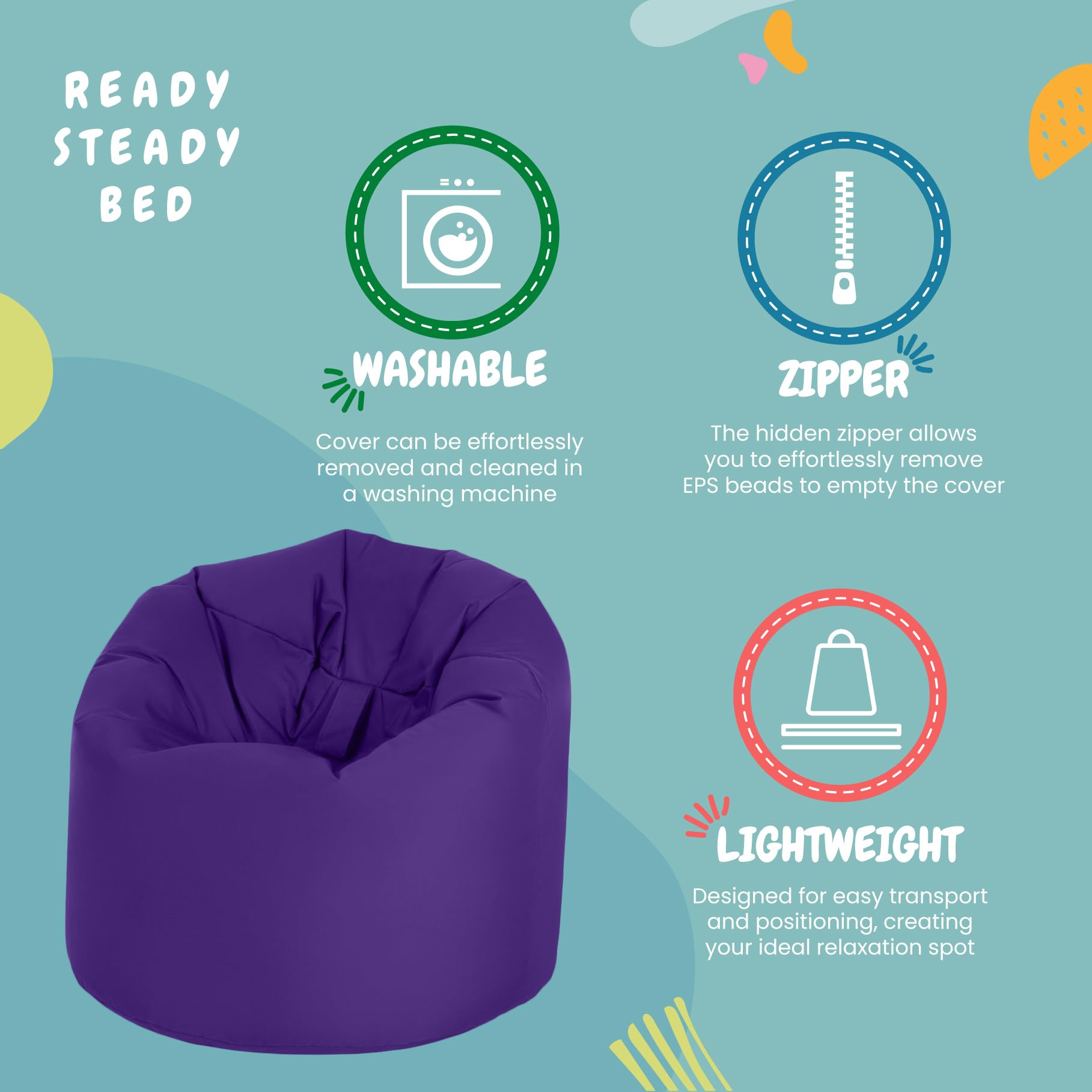 Ready Steady Bed Poltrona Sacco pouf da Giardino | Chaise Longue da Interno ed Esterno, Design Eergonomico per il Supporto del Corpo | Pouf da esterno Impermeabile, Durevole e Confortevole, per Bambini (Viola)