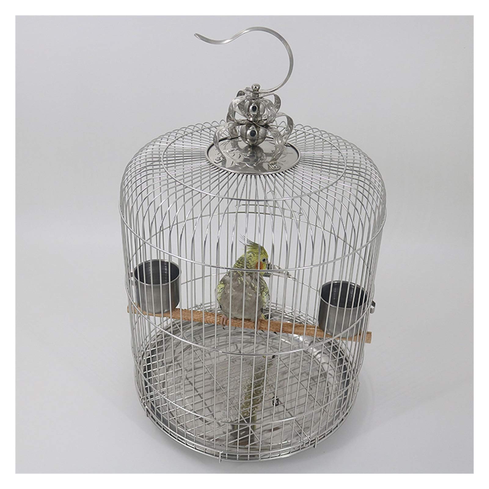 Gabbia per Uccelli e Pappagalli Classic Round Bird Cage Cage Acciaio Inossidabile Gabbia per Uccelli, Bird Home per Thrush/Peonia/Starling, Grande per Canarini, Cocorite e Uccelli Esotici