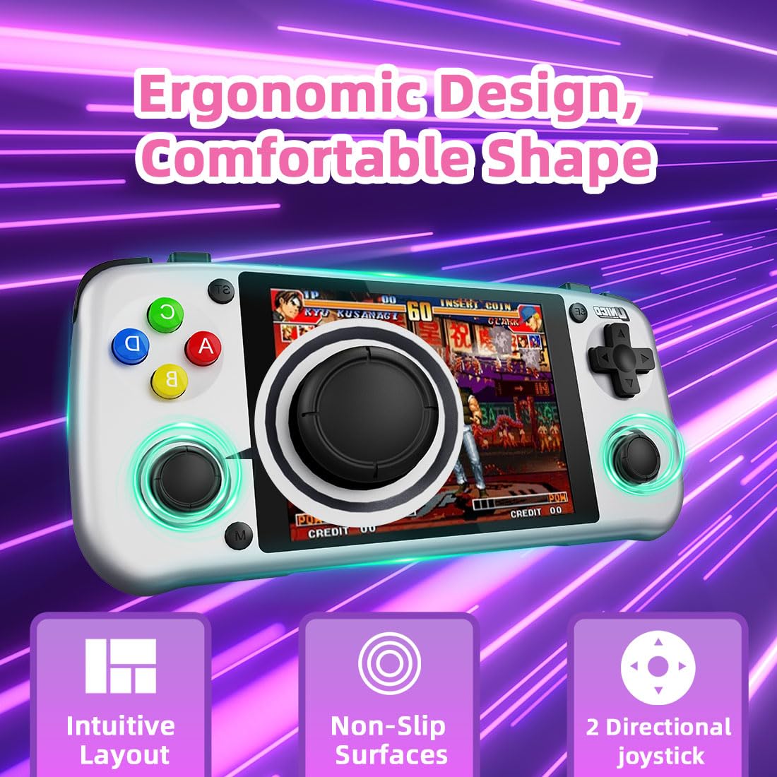 Unico Console de jeu portable, lecteur de poche portable, 40 jeux classiques SNK pré-chargés, y compris King of Fighters, Metal Slug, etc., écran IPS de 4", résolution 720 x 960, batterie rechargeable