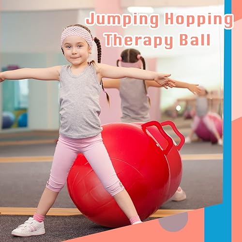 Miniatura 7 de Lewtemi 3 pelotas de salto de salto, pelota de ejercicio de 22 pulgadas con mango y bomba de aire para deportes al aire libre, juegos escolares,